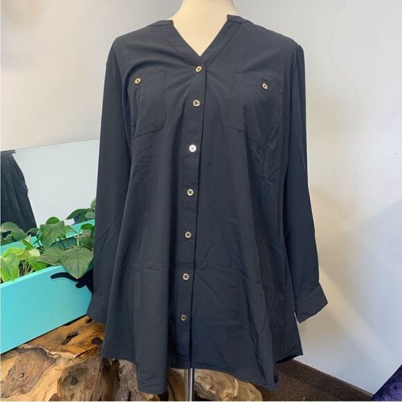 Denim & Co. Roll Tab Sleeve Button Front Soft Utility Tunic - Picture 1 of 11